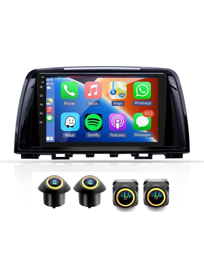 Vierex Fit Mazda CX-5 Car Stereo CX5 Android Screen 2013-2016 With Apple Carplay Android Auto Wireless WiFi DSP FM&AM BT AHD Camera Included Fast Interface QLED (4+32GB 360D Cameras) - Image 1