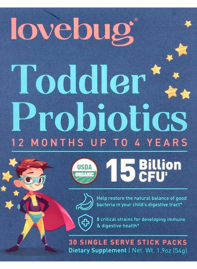LoveBug Probiotics Toddler Probiotics 12 Months Up To 4 Years 15 Billion CFU 30 Single Serve Stick Packs 0.06 oz (1.8 g) Each