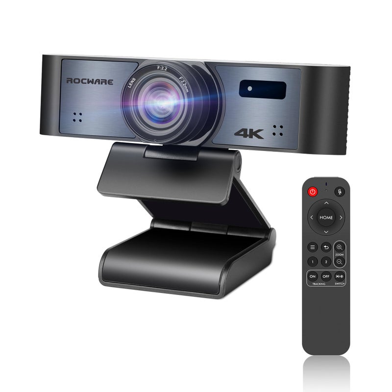 ROCWARE 4K Webcam with Remote RC16 Computer Camera with Microphone1080p 60fps FHDAI TrackingPrivacy Cover WDR110FOV8X Digital ZoomStreaming Camera for PCMeetingTeachingZoom