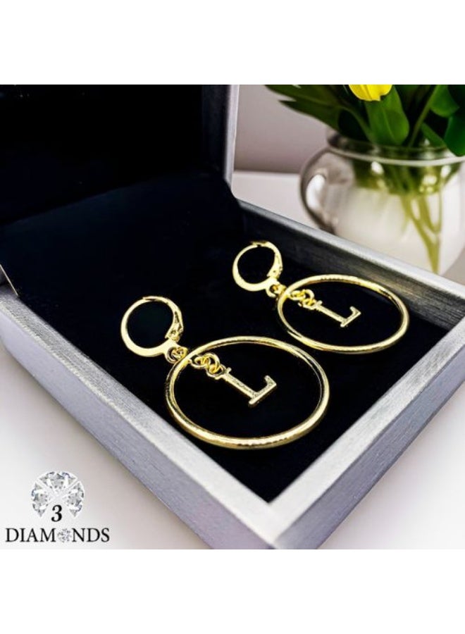Gold Plated Letter L Drop Earrings with Cubic Zirconia