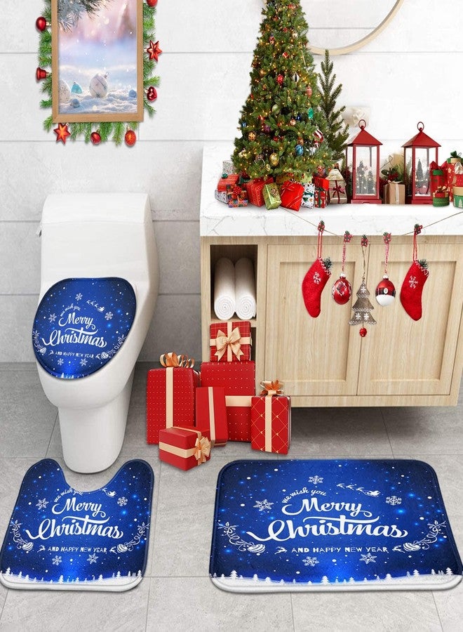 ArtSocket Merry Christmas Bathroom Set with Shower Curtain and Rugs Accessories, Happy New Year Snowflakes Blue Shower Curtain, Winter Bathroom Decor 4 Pcs - Image 5