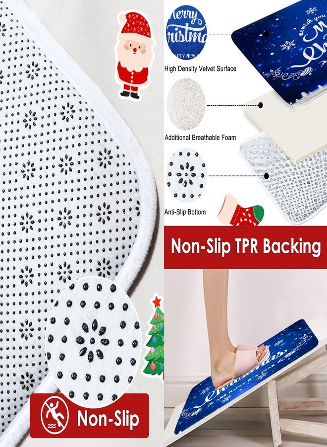 ArtSocket Merry Christmas Bathroom Set with Shower Curtain and Rugs Accessories, Happy New Year Snowflakes Blue Shower Curtain, Winter Bathroom Decor 4 Pcs - Image 3