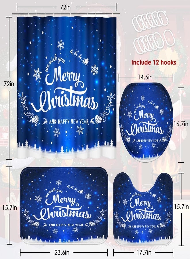 ArtSocket Merry Christmas Bathroom Set with Shower Curtain and Rugs Accessories, Happy New Year Snowflakes Blue Shower Curtain, Winter Bathroom Decor 4 Pcs - Image 2