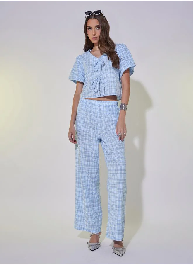 ستايلي Checked Tie-Up Detail Crop Top and Pants Co-Ords