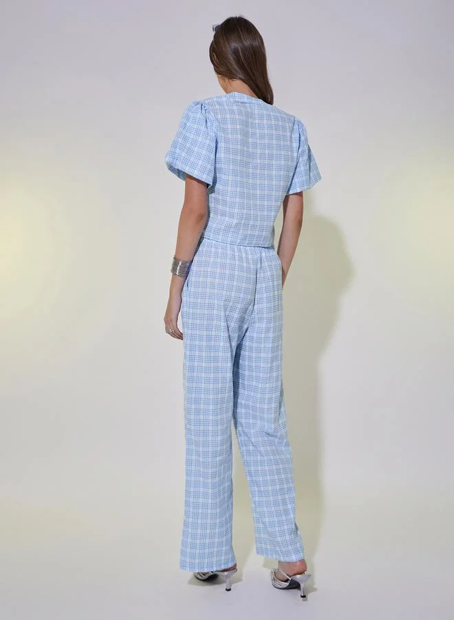 تايك تو Checked Tie-Up Detail Crop Top and Pants Co-Ords