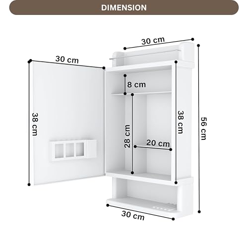 GLOXY Bath Mirror Cabinet | Unbreakable Wall Mounted Premium Multipurpose Bathroom Cabinet with Door | Decorative Wall Shelf | Set of 1 (White, Acrylic) - Image 2
