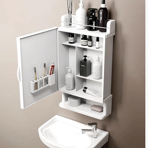 GLOXY Bath Mirror Cabinet | Unbreakable Wall Mounted Premium Multipurpose Bathroom Cabinet with Door | Decorative Wall Shelf | Set of 1 (White, Acrylic) - Image 5
