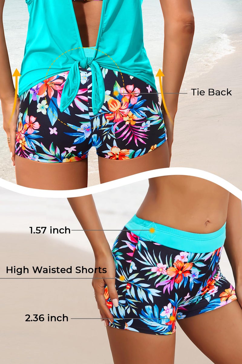 Aqua Eve 3 Piece Tankini Swimsuit for Women Tank Bathing Suit with Shorts Open Back Athletic Swimwear Aqua Colorful Floral M - Image 5