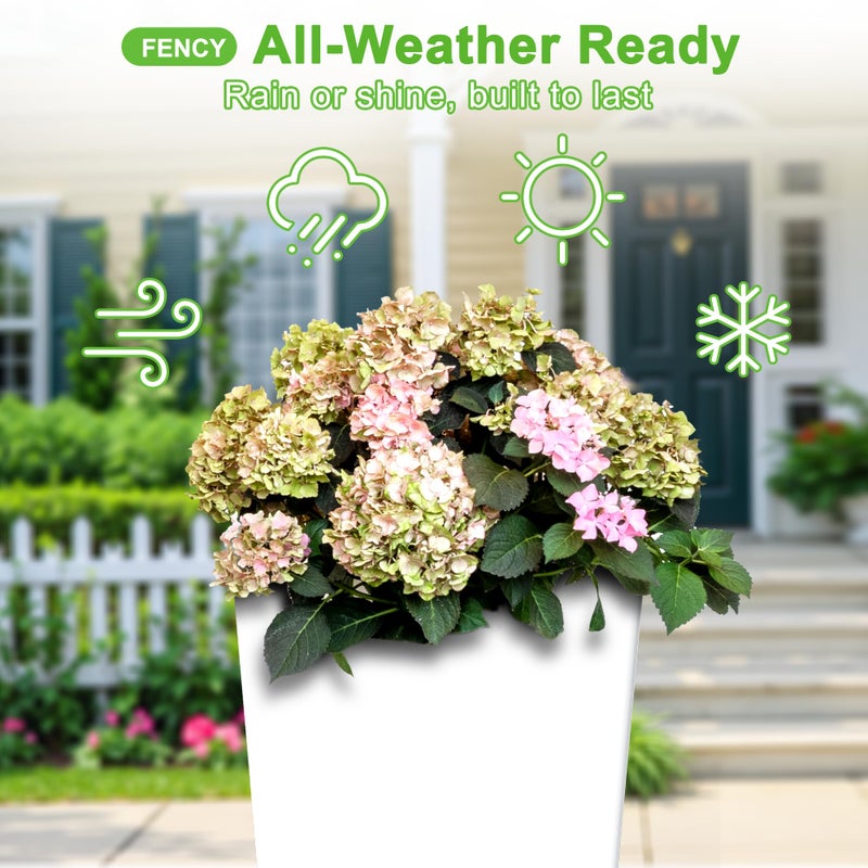 FENCY Set of 2 Tall Planters for Outdoor Plants, 24 Inch Large Tapered Pots with Drainage Trays, Weather-Resistant Plastic Plant Containers for Patio, Porch, Garden, Front Door Decor,White - Image 4