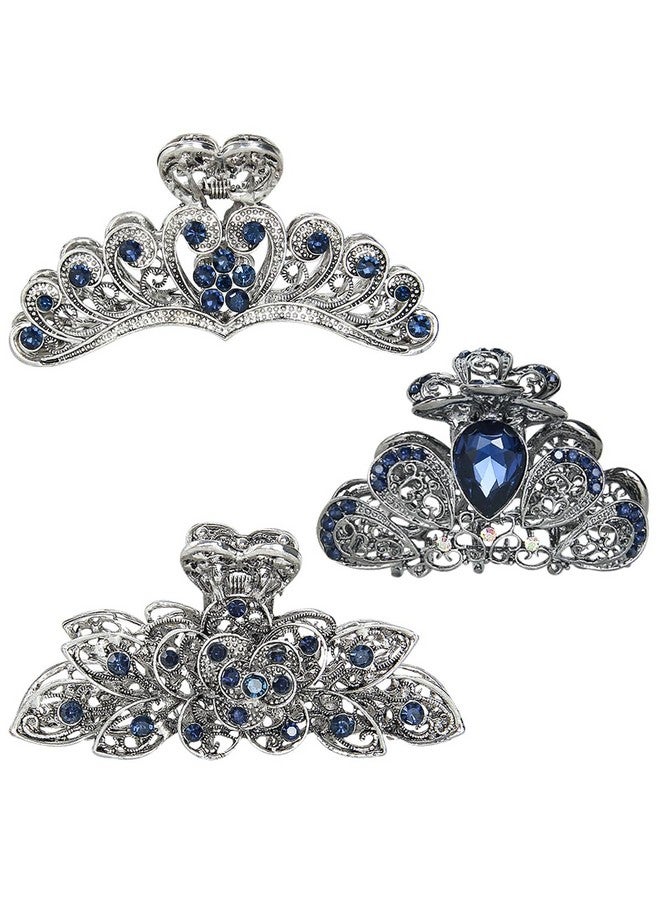 kilofly 3Pc Women Rhinestone Crystal Large Clip Claw Thick Hair Metal Barrettes - Image 2