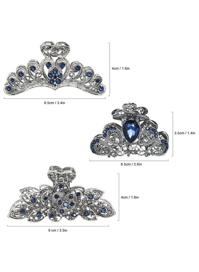 kilofly 3Pc Women Rhinestone Crystal Large Clip Claw Thick Hair Metal Barrettes - Image 3