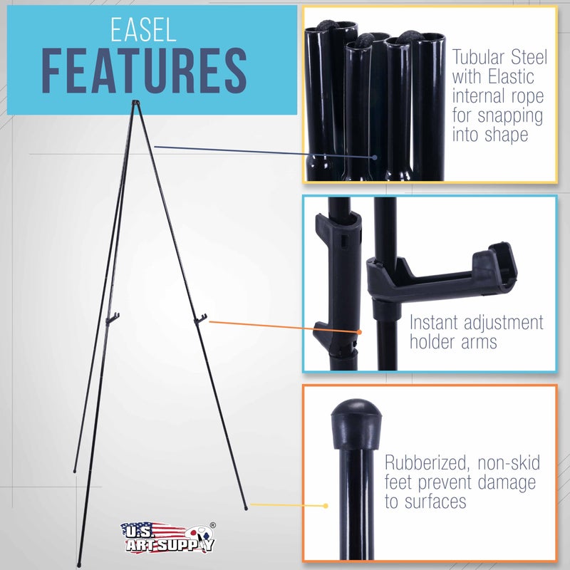 US Art Supply U.S. Art Supply 63" High Metal Folding Display Easel - Adjustable Height, Instantly Collapses, Holds 5 lbs - Portable Art Easel Stand - for Sign, Poster, Canvas, Painting, Picture Display - Image 3