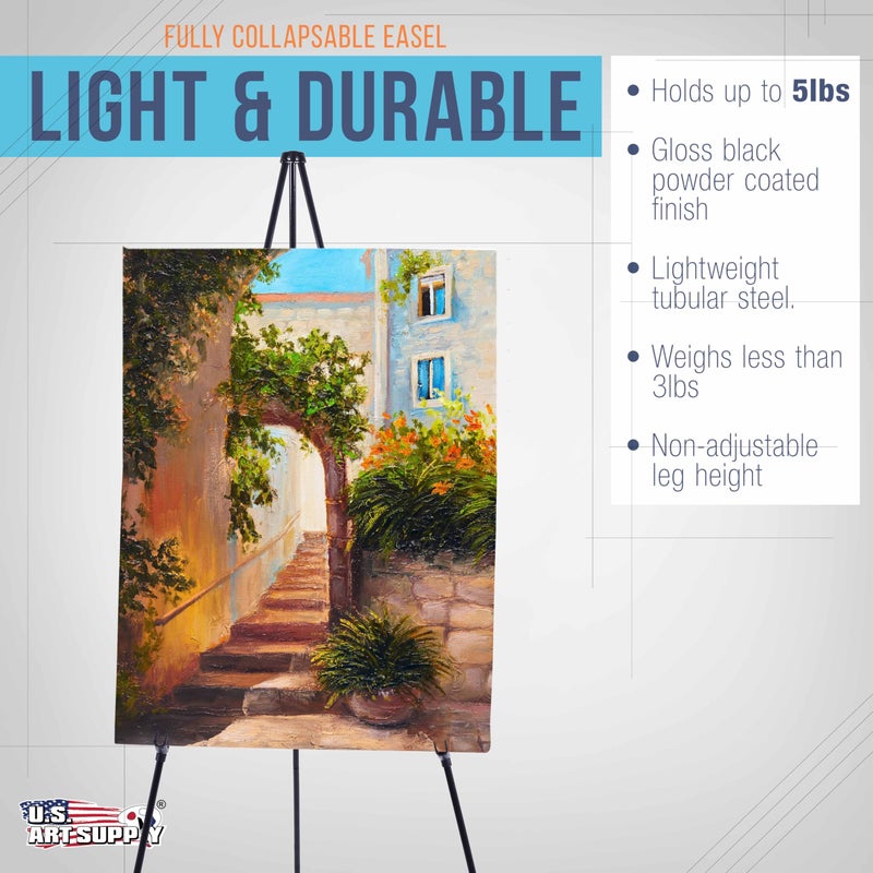 US Art Supply U.S. Art Supply 63" High Metal Folding Display Easel - Adjustable Height, Instantly Collapses, Holds 5 lbs - Portable Art Easel Stand - for Sign, Poster, Canvas, Painting, Picture Display - Image 4