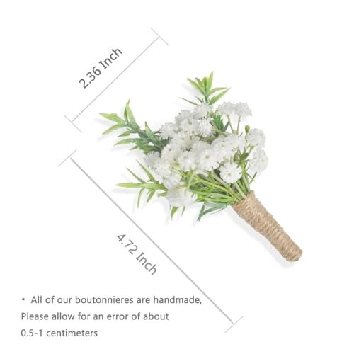 YSUCAU Baby Breath Boutonnieres for Men Wedding,Set of 10, Natural White Groom and Groomsmen Boutonniere with Pin for Rustic Fall Vintage Wedding, Prom and Homecoming - Image 5