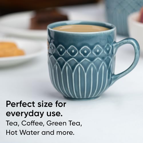 Shay Ceramic Coffee Mug, 1 Pc, 330ml, Blue Grey Carving | Tea Mug | Glossy Finish | Porcelain Coffee Cup | Microwave Safe (Carving Milk Mug, Blue Grey, 1 Pc) - Image 4
