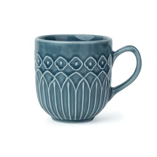 Shay Ceramic Coffee Mug, 1 Pc, 330ml, Blue Grey Carving | Tea Mug | Glossy Finish | Porcelain Coffee Cup | Microwave Safe (Carving Milk Mug, Blue Grey, 1 Pc) - Image 1