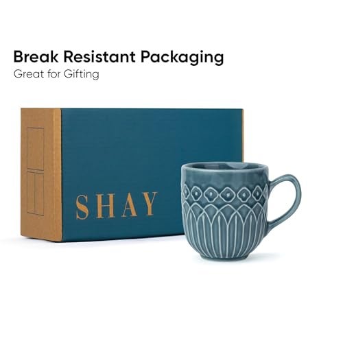 Shay Ceramic Coffee Mug, 1 Pc, 330ml, Blue Grey Carving | Tea Mug | Glossy Finish | Porcelain Coffee Cup | Microwave Safe (Carving Milk Mug, Blue Grey, 1 Pc) - Image 5