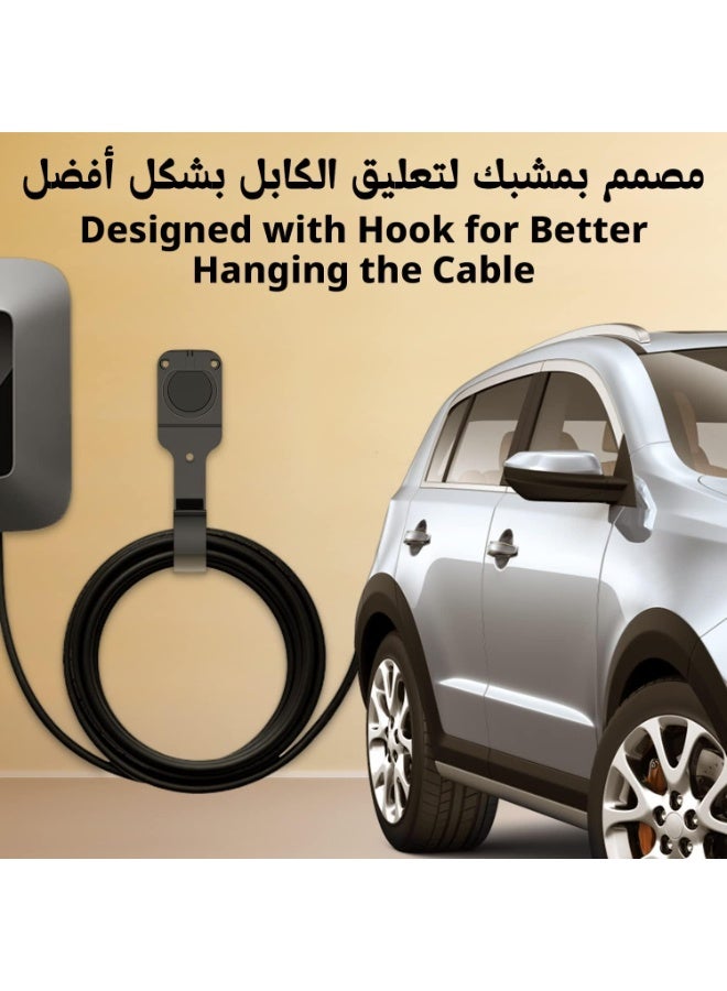 حامل كابل شاحن EV Type 2، منظم كابل شحن جداري مع قاعدة للقابس وخطاف، حامل جداري لشاحن السيارة الكهربائية مناسب لمعظم شواحن السيارات الكهربائية بمعيار الاتحاد الأوروبي، أسود - Image 3