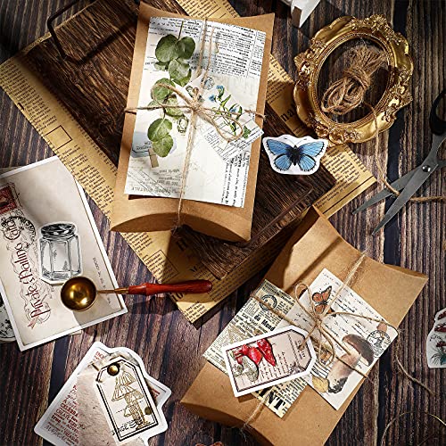 Zonon 120 Pcs Vintage Aesthetic Scrapbook Kit Junk Journaling Supply with Retro Stamp Stickers,Material Paper, Tag Card,Hand Account Collage Card,Pillow Box,Twine Diary Supply Birthday Gift(Artsy Style) - Image 5