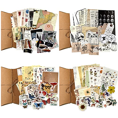 Zonon 120 Pcs Vintage Aesthetic Scrapbook Kit Junk Journaling Supply with Retro Stamp Stickers,Material Paper, Tag Card,Hand Account Collage Card,Pillow Box,Twine Diary Supply Birthday Gift(Artsy Style) - Image 1