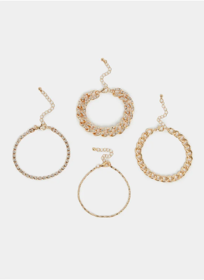 ستايلي Set of 4 - Embellished Link Chain Bracelet