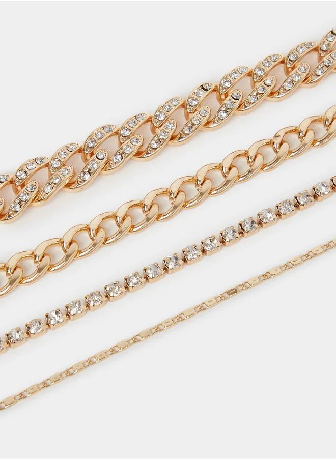 ستايلي Set of 4 - Embellished Link Chain Bracelet