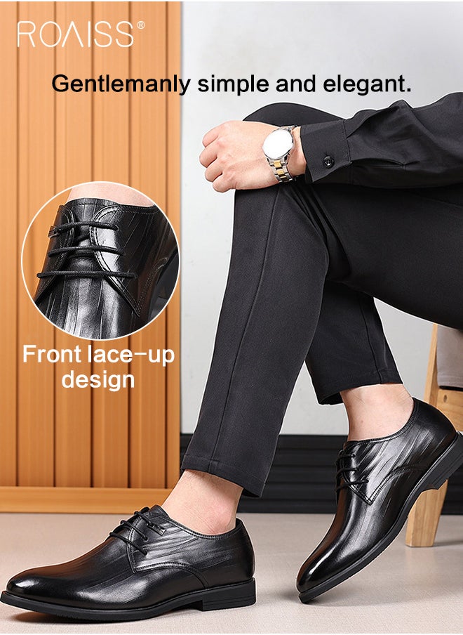 roaiss - Business Formal Leather Shoes Men'S Professional Formal Occasion British Shoes Waterproof Leather Pointed Toe Drawstring Buckle Shallow Shoes - Image 1