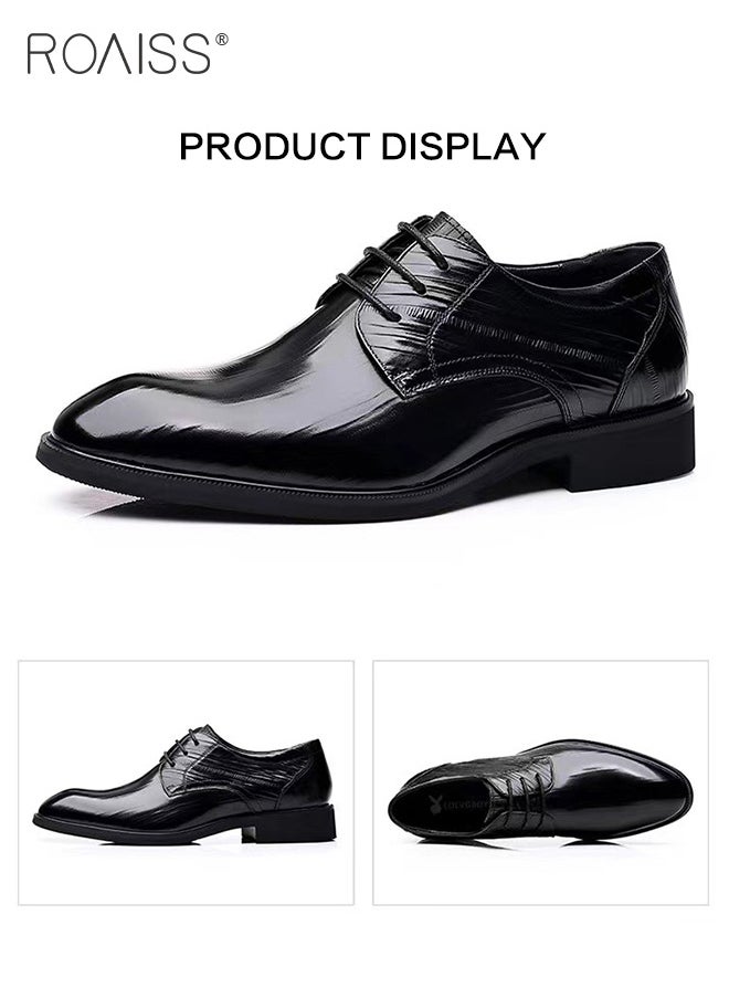 roaiss - Business Formal Leather Shoes Men'S Professional Formal Occasion British Shoes Waterproof Leather Pointed Toe Drawstring Buckle Shallow Shoes - Image 1