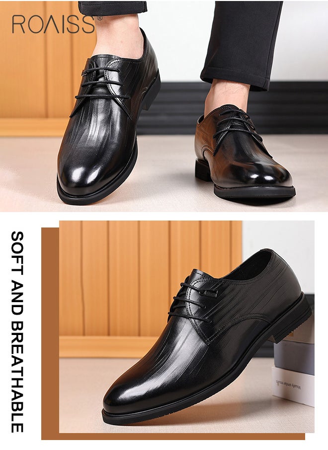 roaiss - Business Formal Leather Shoes Men'S Professional Formal Occasion British Shoes Waterproof Leather Pointed Toe Drawstring Buckle Shallow Shoes - Image 1