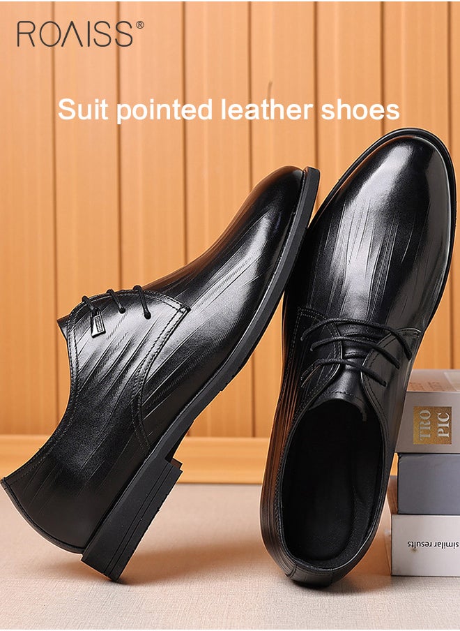 roaiss - Business Formal Leather Shoes Men'S Professional Formal Occasion British Shoes Waterproof Leather Pointed Toe Drawstring Buckle Shallow Shoes - Image 1
