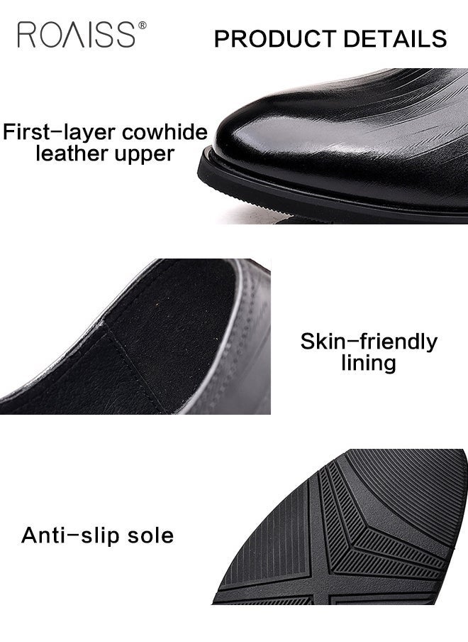 roaiss - Business Formal Leather Shoes Men'S Professional Formal Occasion British Shoes Waterproof Leather Pointed Toe Drawstring Buckle Shallow Shoes - Image 1