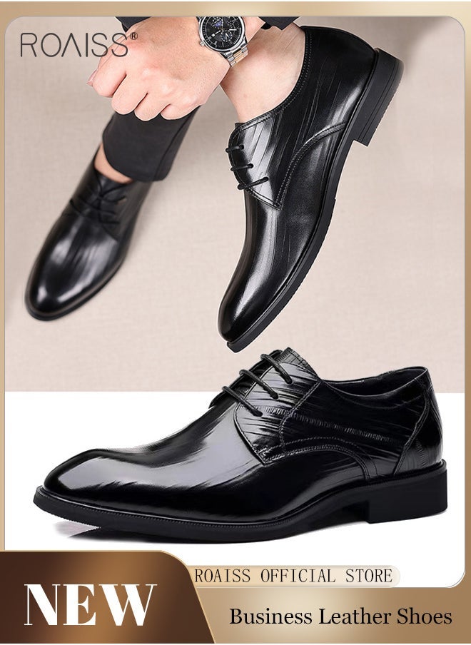 roaiss - Business Formal Leather Shoes Men'S Professional Formal Occasion British Shoes Waterproof Leather Pointed Toe Drawstring Buckle Shallow Shoes - Image 1