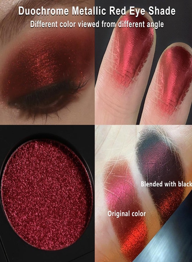Afflano Gothic Red Makeup Eyeshadow Palette, Matte White Black Red Eye shadow, Ultra-Pigmented Chrome Red Glitter Eyeshadow, Intense Metallic Smokey Black Red Eyeshadow Palette Halloween Goth Makeup - Image 4