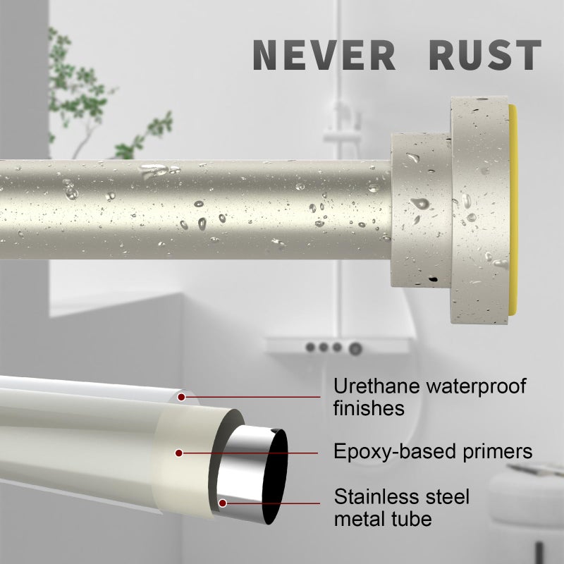 Thestoa Brushed Nickel Shower Curtain Rod Adjustable 43-78 inch, 1"Diameter Spring Tension Curtain Rod No Drill, Anti-Rust Non-Slip Shower Rod for Bathroom Tension Rod - Image 4