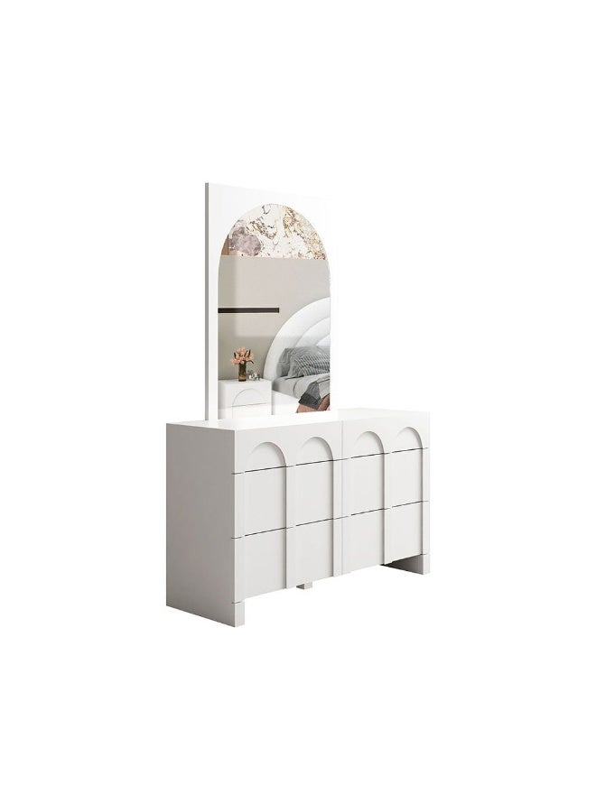 DANUBE HOME Calm 6 Drawer Dresser With Mirror Durable Vanity Table Dressing Makeup Desk With Storage Modern Design Bedroom Furniture L120xW42.3xH175cm-White  - Image 2