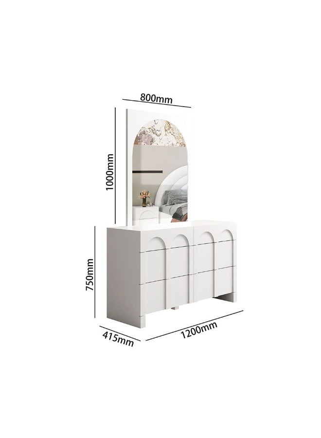 DANUBE HOME Calm 6 Drawer Dresser With Mirror Durable Vanity Table Dressing Makeup Desk With Storage Modern Design Bedroom Furniture L120xW42.3xH175cm-White  - Image 4