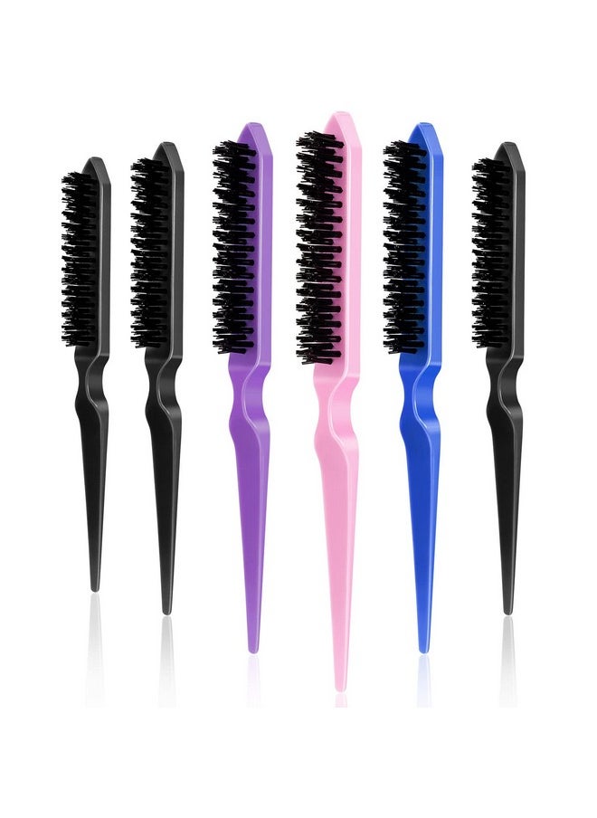 Yaomiao 6 Pcs Teasing Brush For Fine Hair Nylon Rat Tail Brush Three Row Salon Teasing Brush Set For Women Back Combing Root Teasing To Add Volume And Hair Care Scalp Massage For Hair Growth  - Image 1