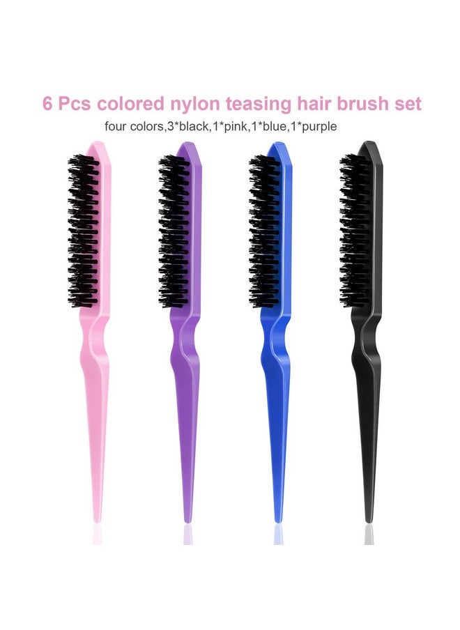 Yaomiao 6 Pcs Teasing Brush For Fine Hair Nylon Rat Tail Brush Three Row Salon Teasing Brush Set For Women Back Combing Root Teasing To Add Volume And Hair Care Scalp Massage For Hair Growth  - Image 4