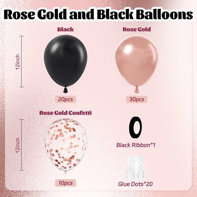 awenztech 60pcs Rose Gold and Black Balloons 12inch with Rose Gold Confetti Balloons for Wedding Graduation Baby Shower Birthday Party Decoration - Image 2