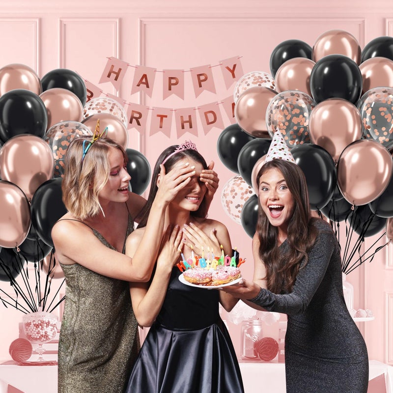 awenztech 60pcs Rose Gold and Black Balloons 12inch with Rose Gold Confetti Balloons for Wedding Graduation Baby Shower Birthday Party Decoration - Image 5