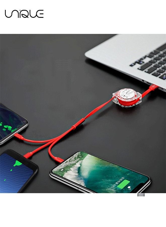1Pcs USB Charger Cable Retractable 3 in 1 Multiple Charging Cord Adapter with Mini Type C Micro USB Port Connectors Compatible with Cell Phones Tablets Universal Use (1m/Gray)