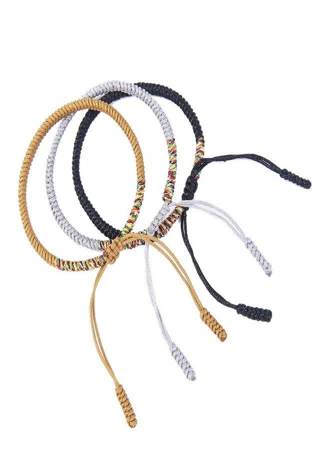 HUNO COLORFUL BLING Handmade Weave Tibetan Buddhist Woven Knots Bracelets Mens Womens Lucky Red String Bracelets for Protection Jewelry (Yellow Black) - Image 3