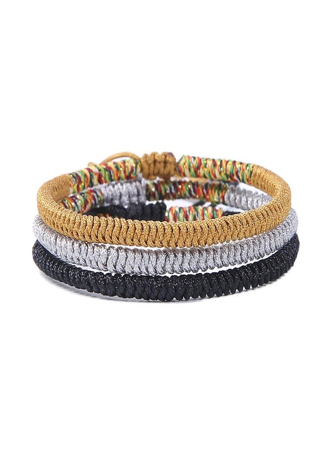 HUNO COLORFUL BLING Handmade Weave Tibetan Buddhist Woven Knots Bracelets Mens Womens Lucky Red String Bracelets for Protection Jewelry (Yellow Black) - Image 1