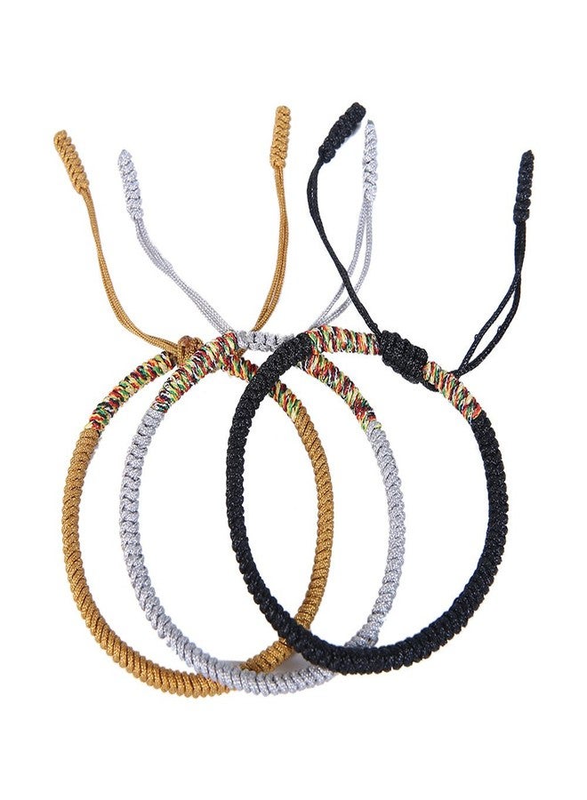 HUNO COLORFUL BLING Handmade Weave Tibetan Buddhist Woven Knots Bracelets Mens Womens Lucky Red String Bracelets for Protection Jewelry (Yellow Black) - Image 2