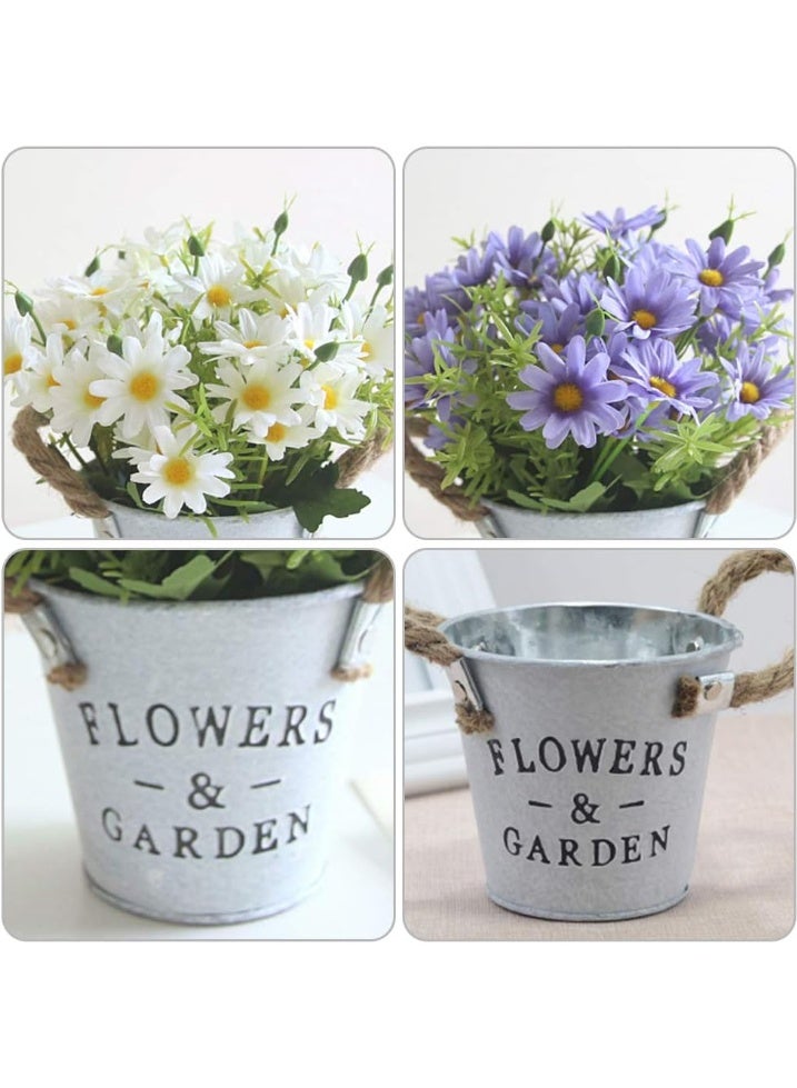 ALAMAREQ Artificial Flowers with Vase, Artificial Flowers in Pots, Fake Plants With Metal Pot, Plastic Flower, with Vintage Metal Bucket, Beautiful Decoration, for Wedding, Office, Home (White) - Image 3