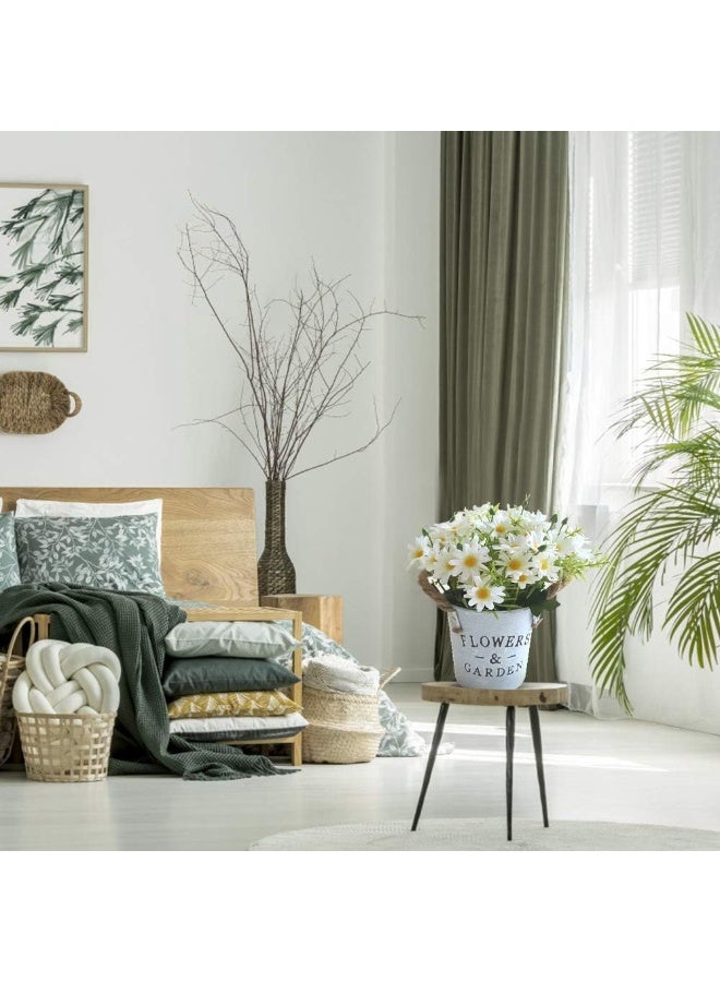 ALAMAREQ Artificial Flowers with Vase, Artificial Flowers in Pots, Fake Plants With Metal Pot, Plastic Flower, with Vintage Metal Bucket, Beautiful Decoration, for Wedding, Office, Home (White) - Image 5