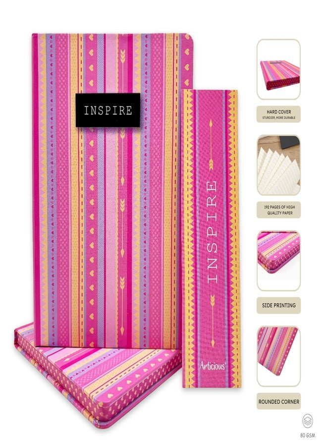 دفتر ملاحظات فاخر بغلاف مقوى وفاصل صفحات، مذكرات شخصية | دفتر مطبوع بنمط وردي، مقاس A5 (22 × 15 سم، 80 غرام/متر مربع، 192 صفحة مسطرة) - لون وردي مُلهم - Image 2