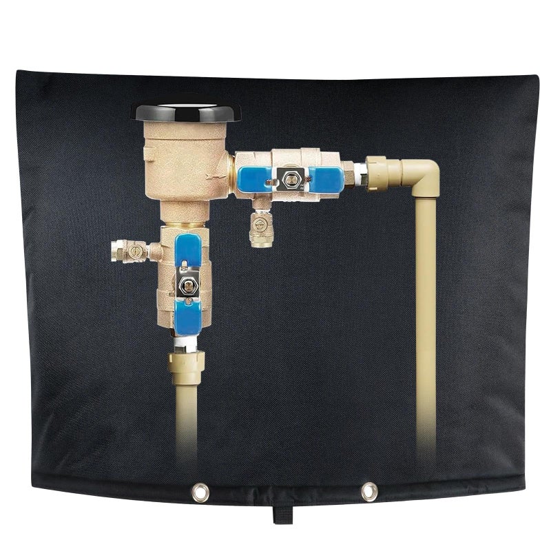 bruwaa Backflow Preventer Cover Insulated 30" x 24", Winter Freeze Protection Pipe Insulation Cover, Waterproof 600D Oxford Sprinkler Valve Cover with Bonus Zip Ties, Black Pouch - Image 1