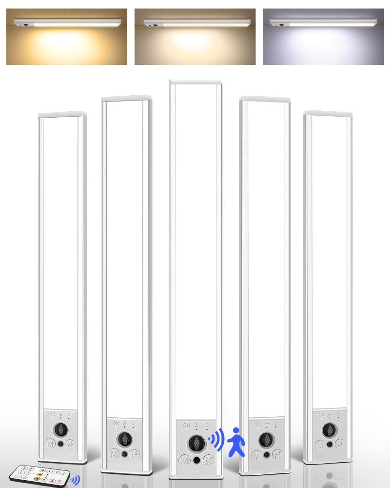 EZVALO 5-Pack Under Cabinet Lighting, 4000mAh Rechargeable Motion Sensor Light, 16.5inch Magnetic Closet Lights with Dimmable & 3 Color Temps, Wireless Motion Activated Lights with Remote for Kitchen - Image 1
