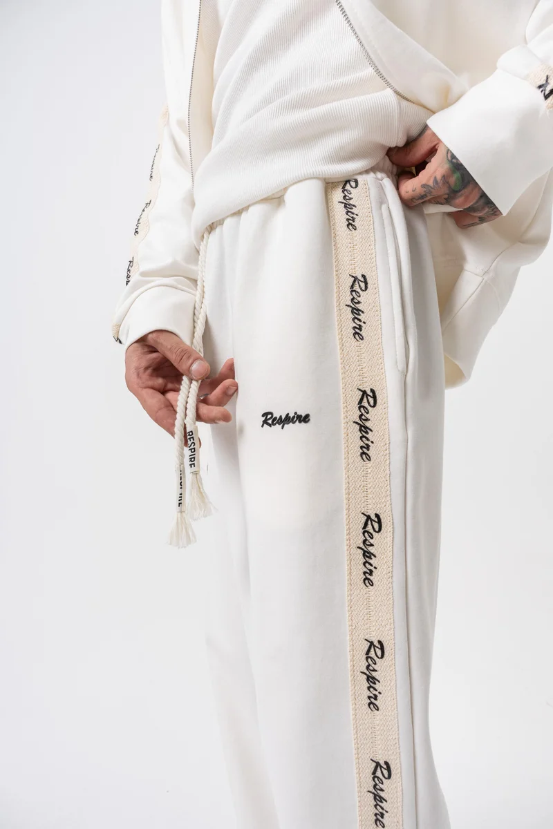 RESPIRE Men’s Respire Striped Winter Doubleface Baggy Sweatpants Ecru